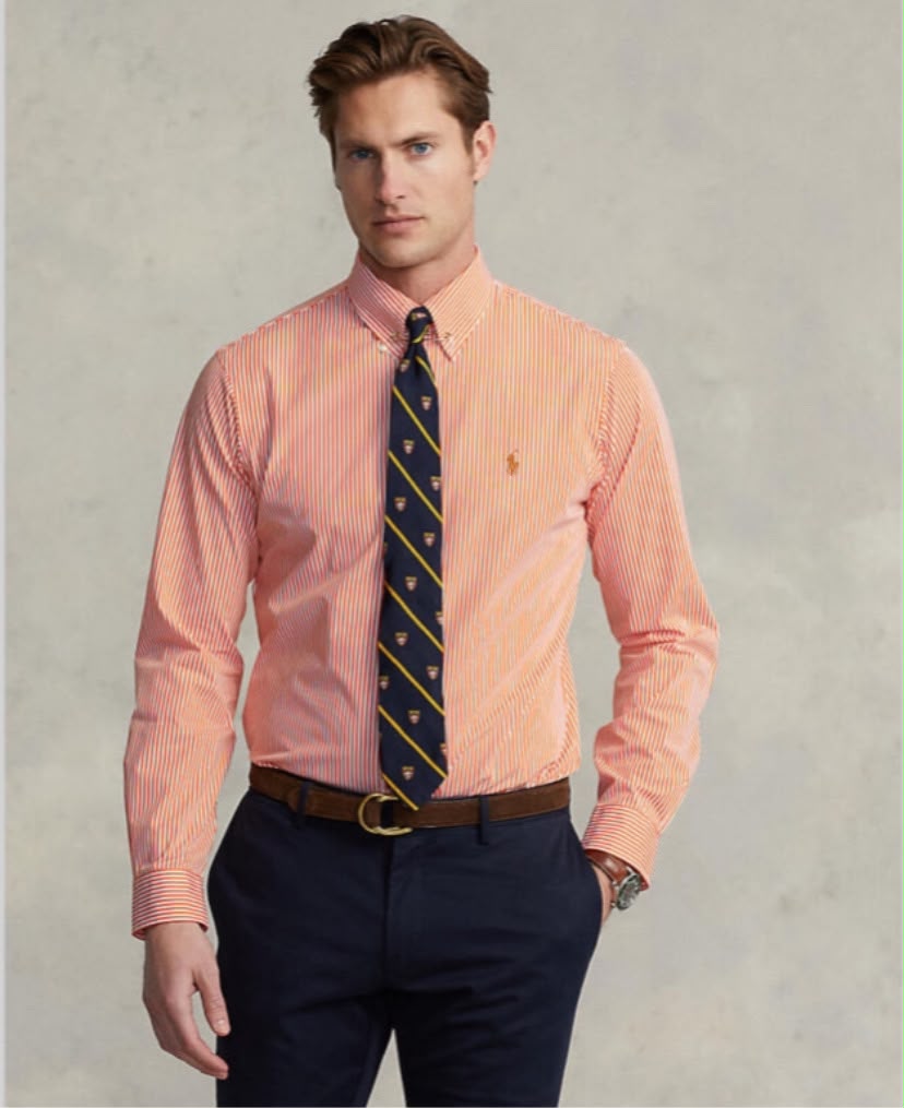 Polo Ralph Lauren striped shirt with logo in orange Slim Fit