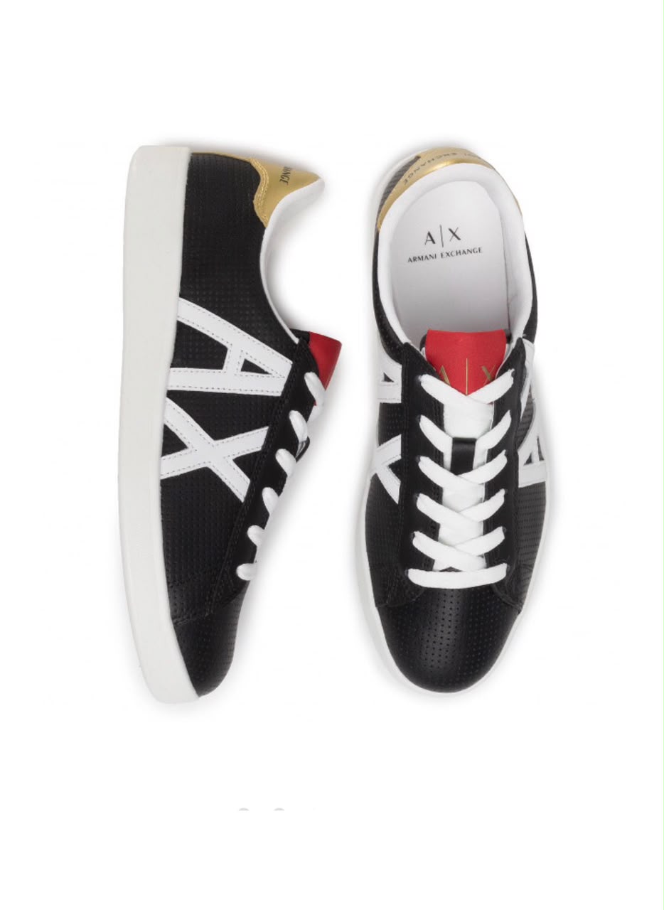 Armani Exchange Men's AX Logo Perforated Navy Leather Sneakers