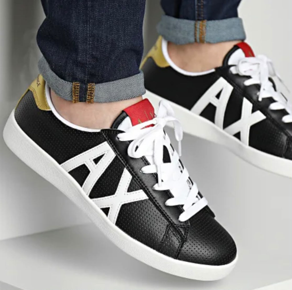 Armani Exchange Men's AX Logo Perforated Navy Leather Sneakers