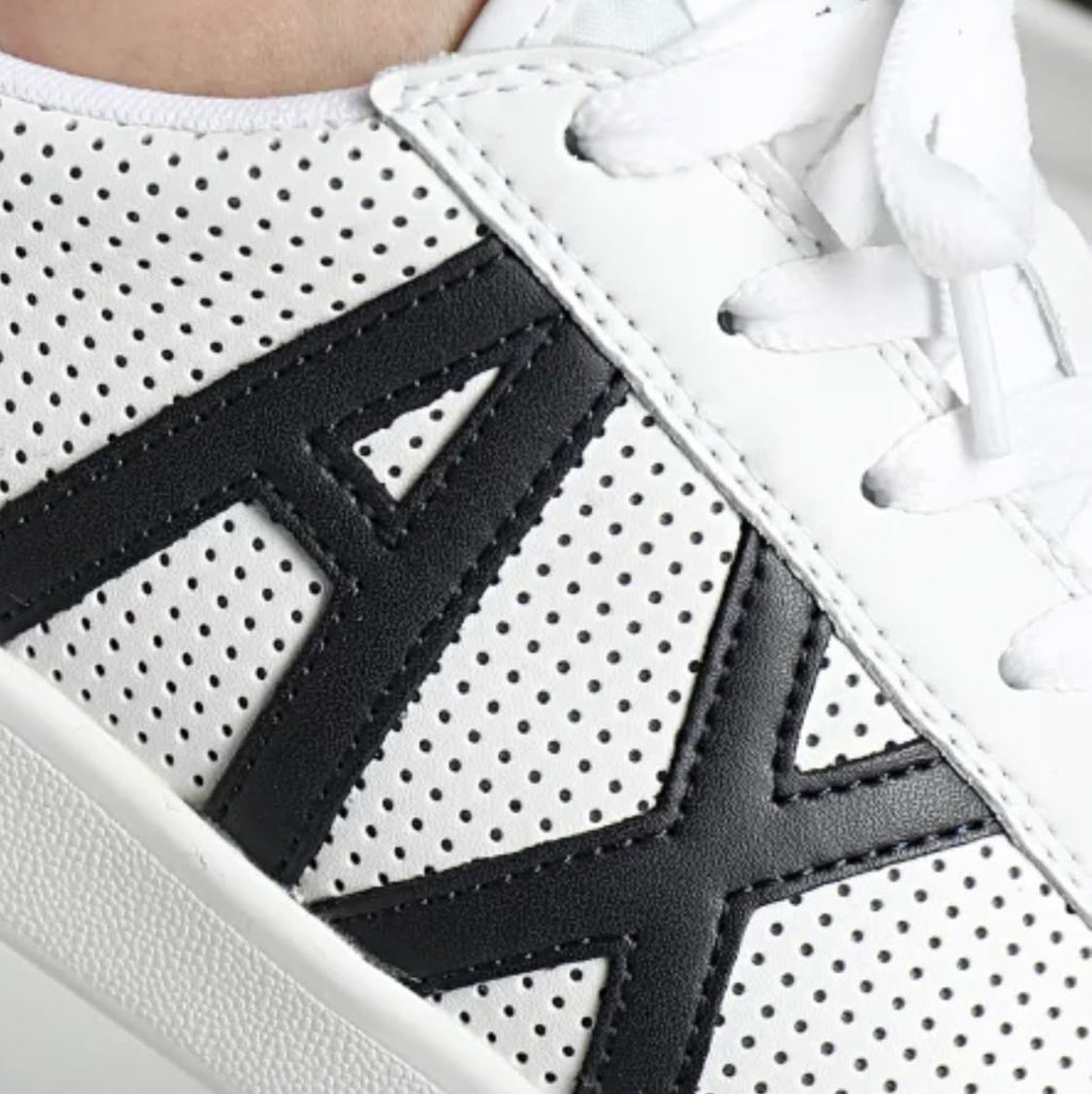 Armani Exchange Men's AX Logo Perforated Navy Leather Sneakers