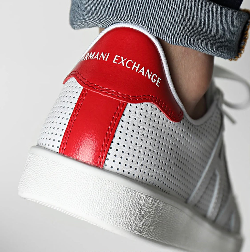 Armani Exchange Men's AX Logo Perforated Navy Leather Sneakers