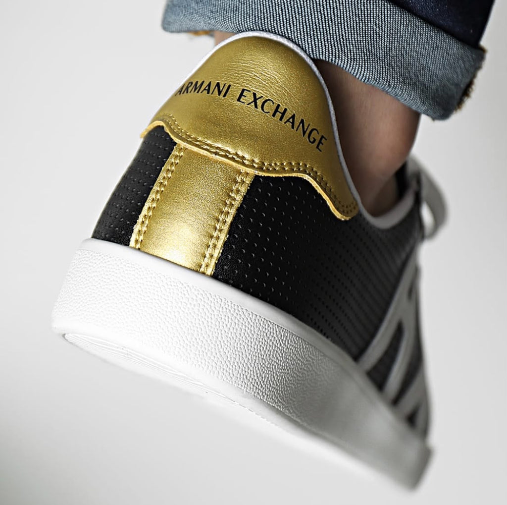 Armani Exchange Men's AX Logo Perforated Navy Leather Sneakers