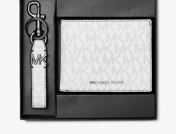 MK Navy Leather Wallet + Keychain