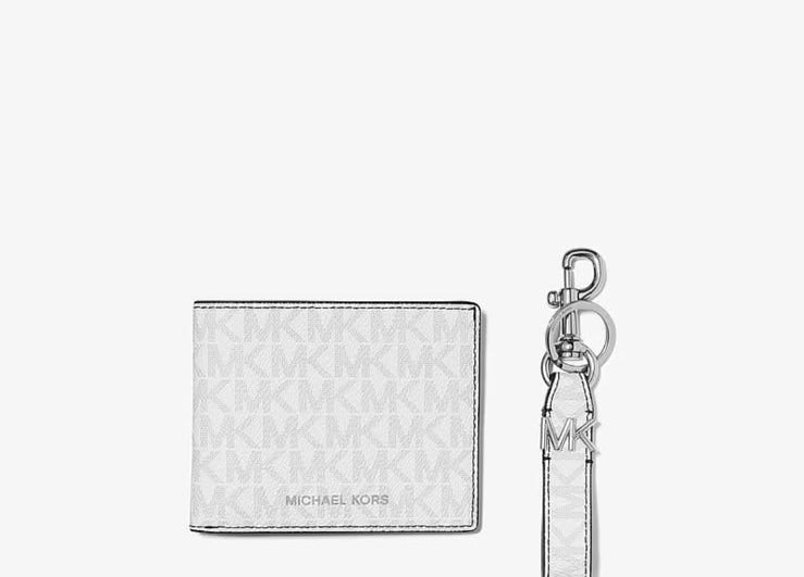 MK Navy Leather Wallet + Keychain