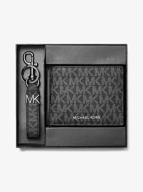 MK Navy Leather Wallet + Keychain