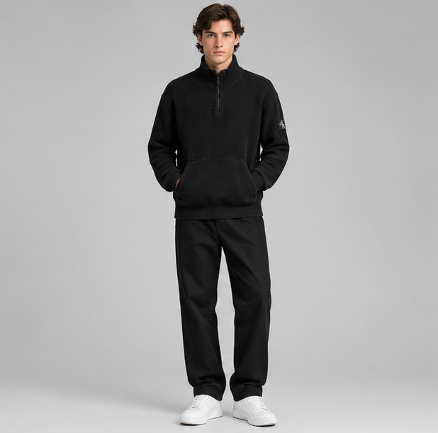 Calvin Klein Badge Half-Zip Mock-Neck Sweatshirt