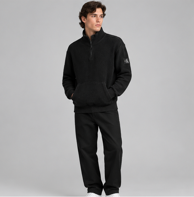 Calvin Klein Badge Half-Zip Mock-Neck Sweatshirt