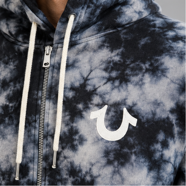 True Religion Bleach Tie-Dye Globe Logo Zip-Up Hoodie