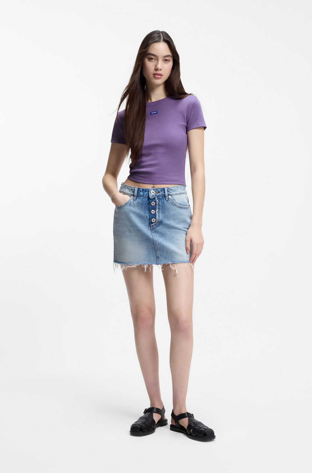 HUGO SLIM-FIT CROPPED T-SHIRT IN STRETCH COTTON