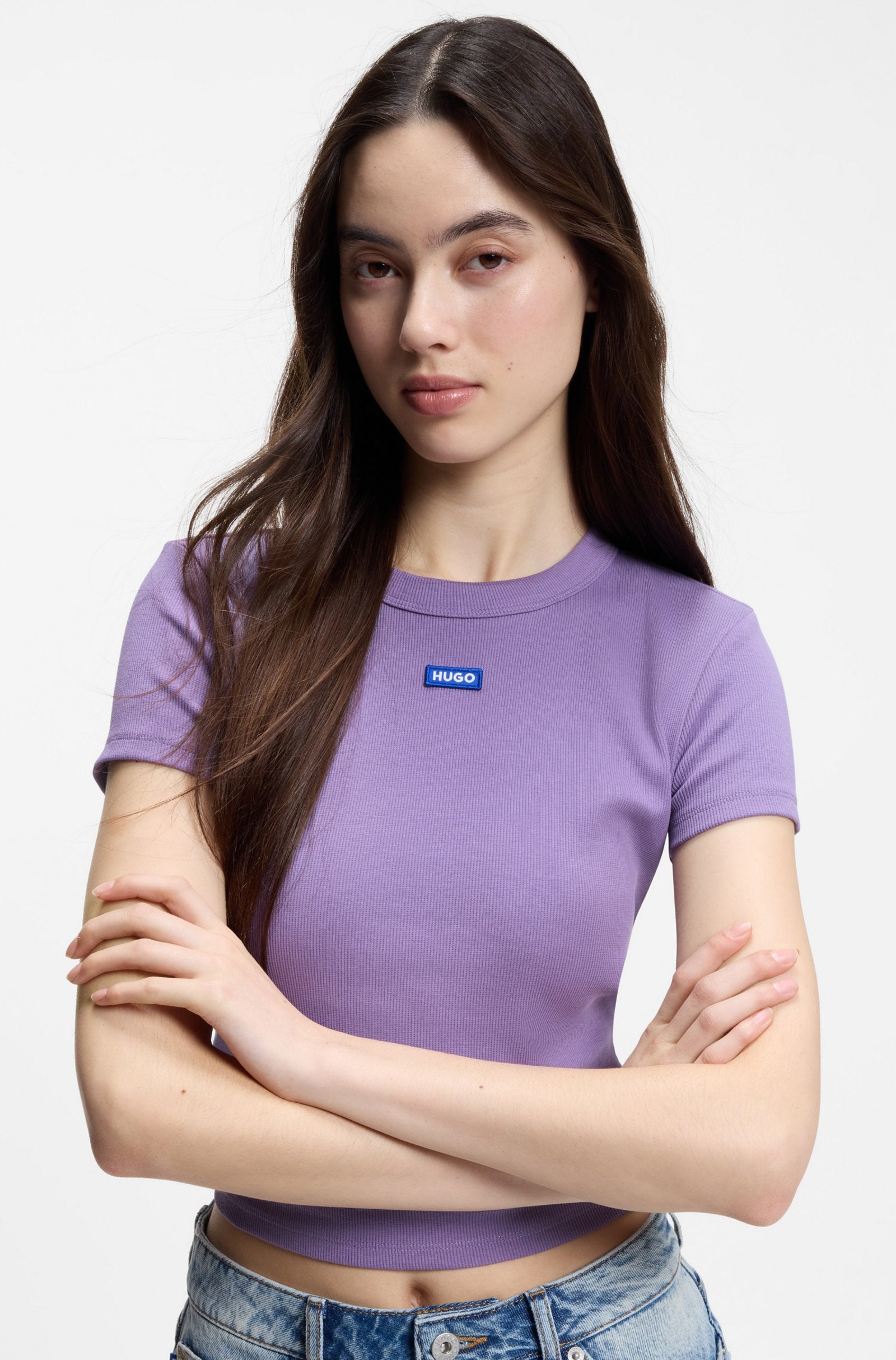 HUGO SLIM-FIT CROPPED T-SHIRT IN STRETCH COTTON