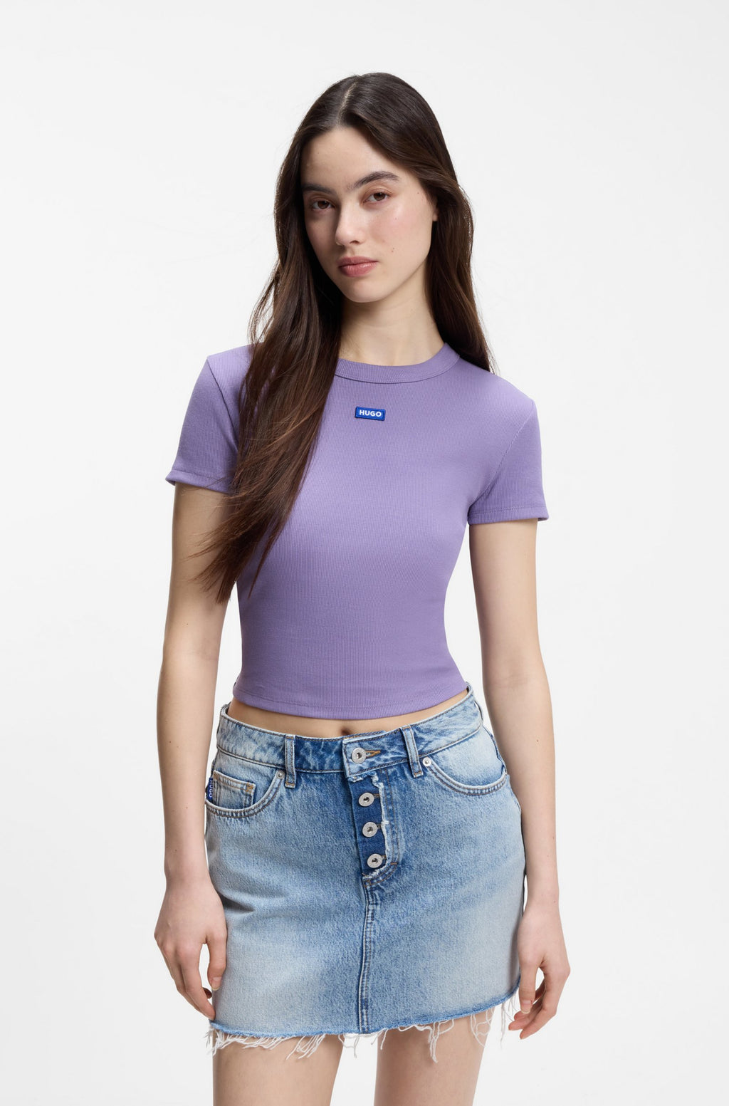 HUGO SLIM-FIT CROPPED T-SHIRT IN STRETCH COTTON
