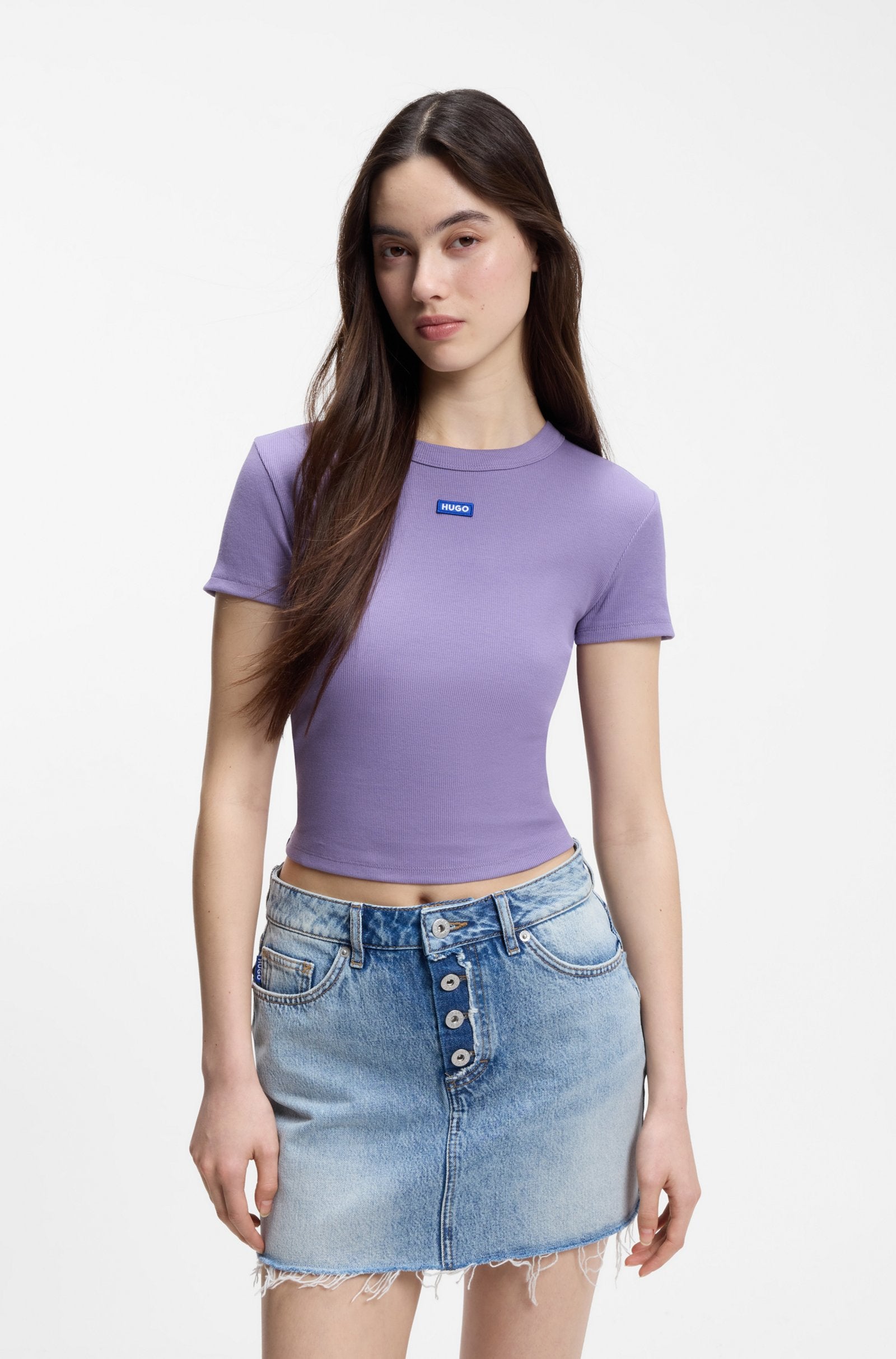 HUGO SLIM-FIT CROPPED T-SHIRT IN STRETCH COTTON